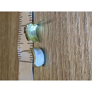 Stylish Gold and White Enamel Earrings